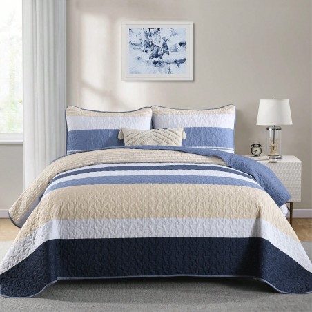 Blue Striped Quilt Set - Lightweight Microfiber Bedding