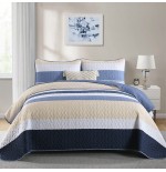 Blue Striped Quilt Set - Lightweight Microfiber Bedding