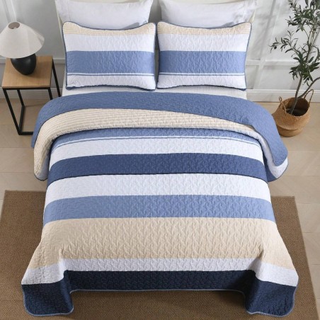 Blue Striped Quilt Set - Lightweight Microfiber Bedding