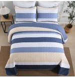 Blue Striped Quilt Set - Lightweight Microfiber Bedding