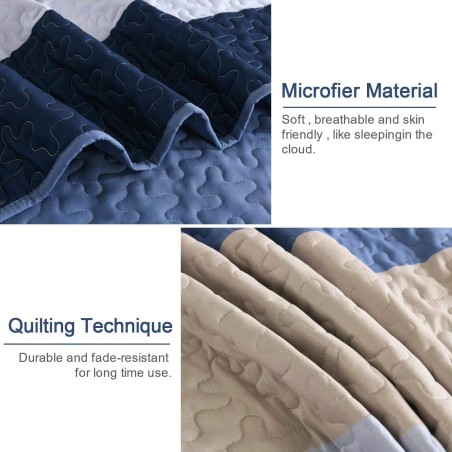 Blue Striped Quilt Set - Lightweight Microfiber Bedding