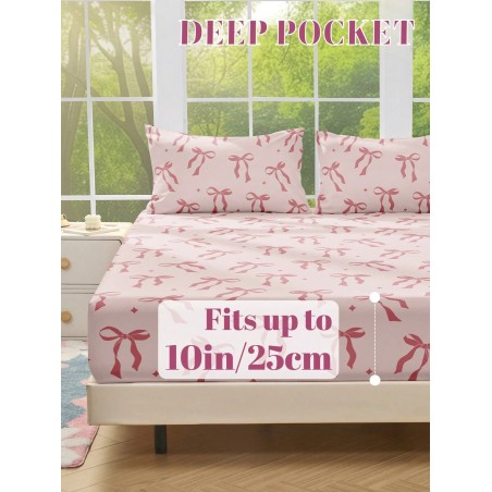 Soft Mattress Protector Fitted Sheet - Bowknot Pattern, Washable