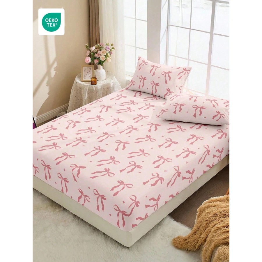 Soft Mattress Protector Fitted Sheet - Bowknot Pattern, Washable