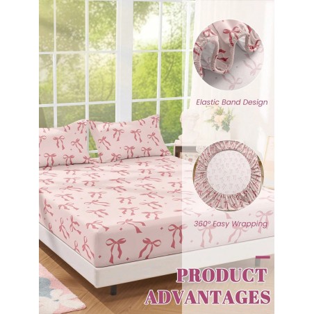 Soft Mattress Protector Fitted Sheet - Bowknot Pattern, Washable