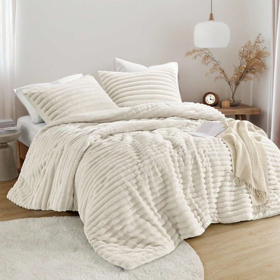 Fluffy Ribbed Cord-Textured Comforter Set | 2/3 Piece Plush Bedding