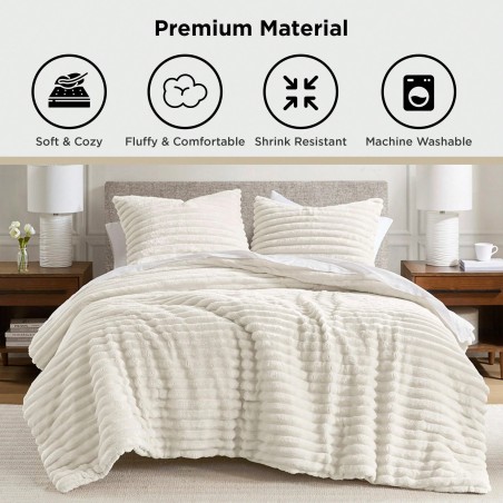 Fluffy Ribbed Cord-Textured Comforter Set | 2/3 Piece Plush Bedding